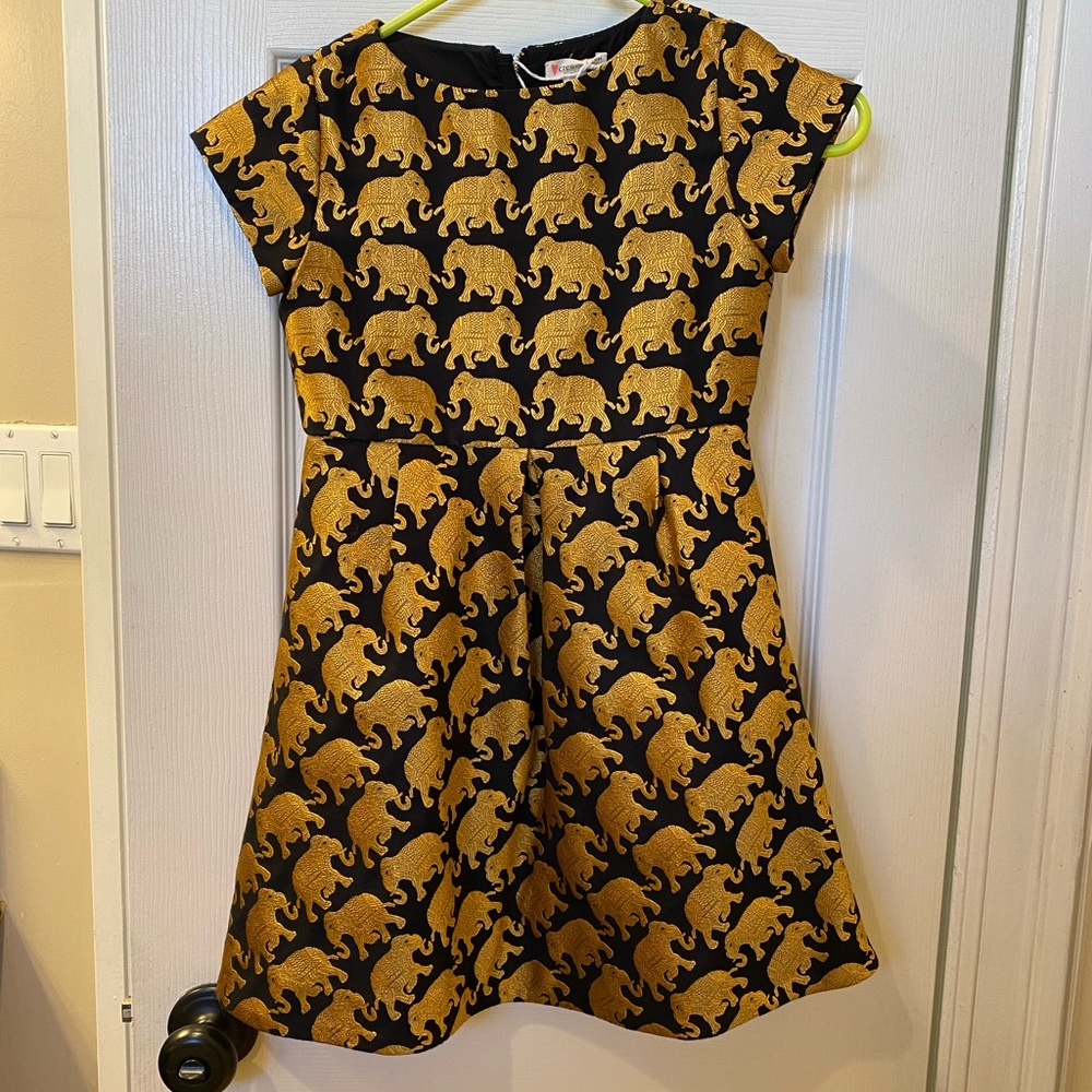 Crewcuts gold and black elephant dress